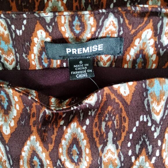 Premise Women's Paisley Ruffle Hem Side Zip A-line Skirt in Brown - Picture 6 of 6